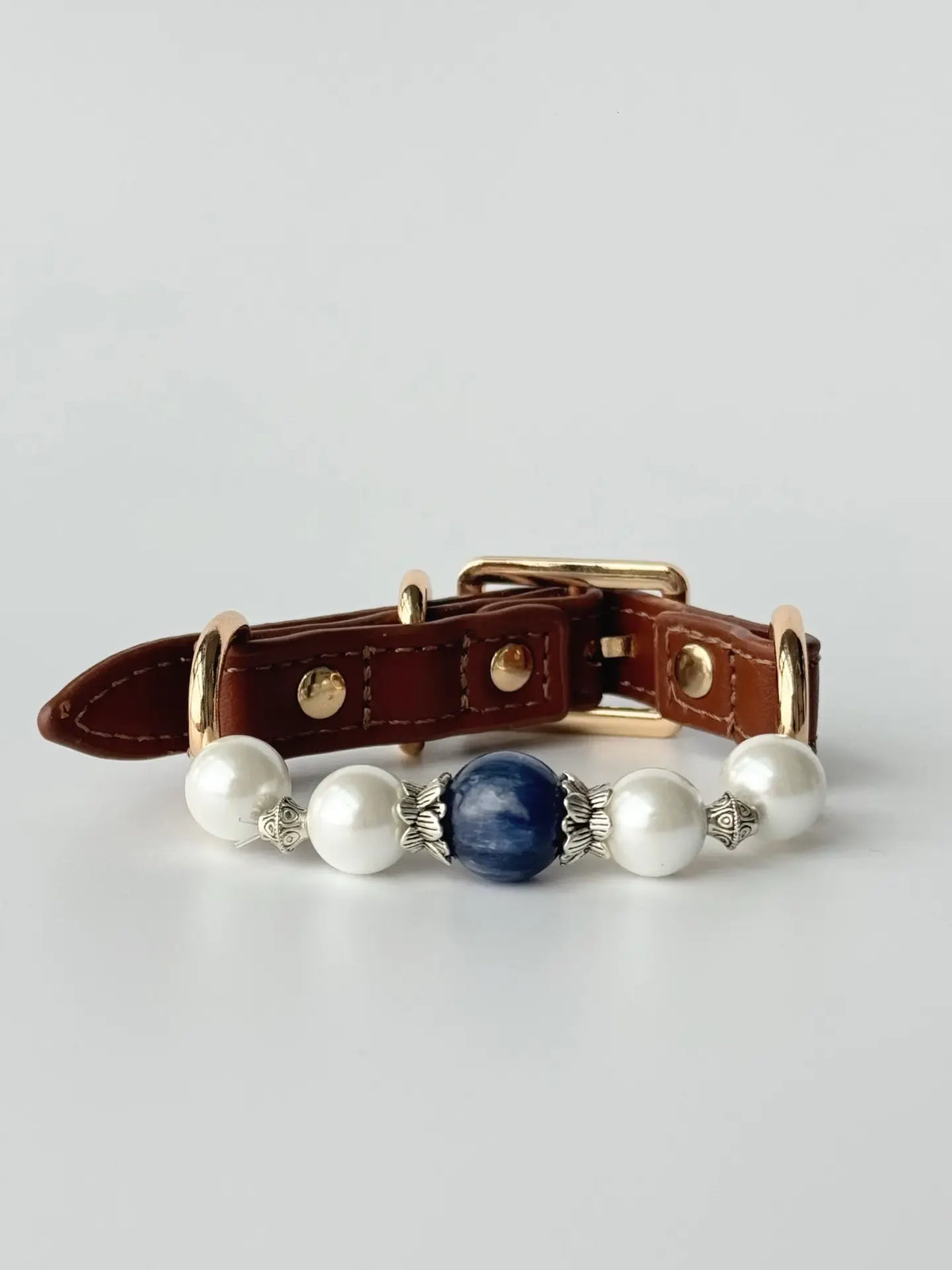 Blue Crystal & Pearl Beaded Pet Collar