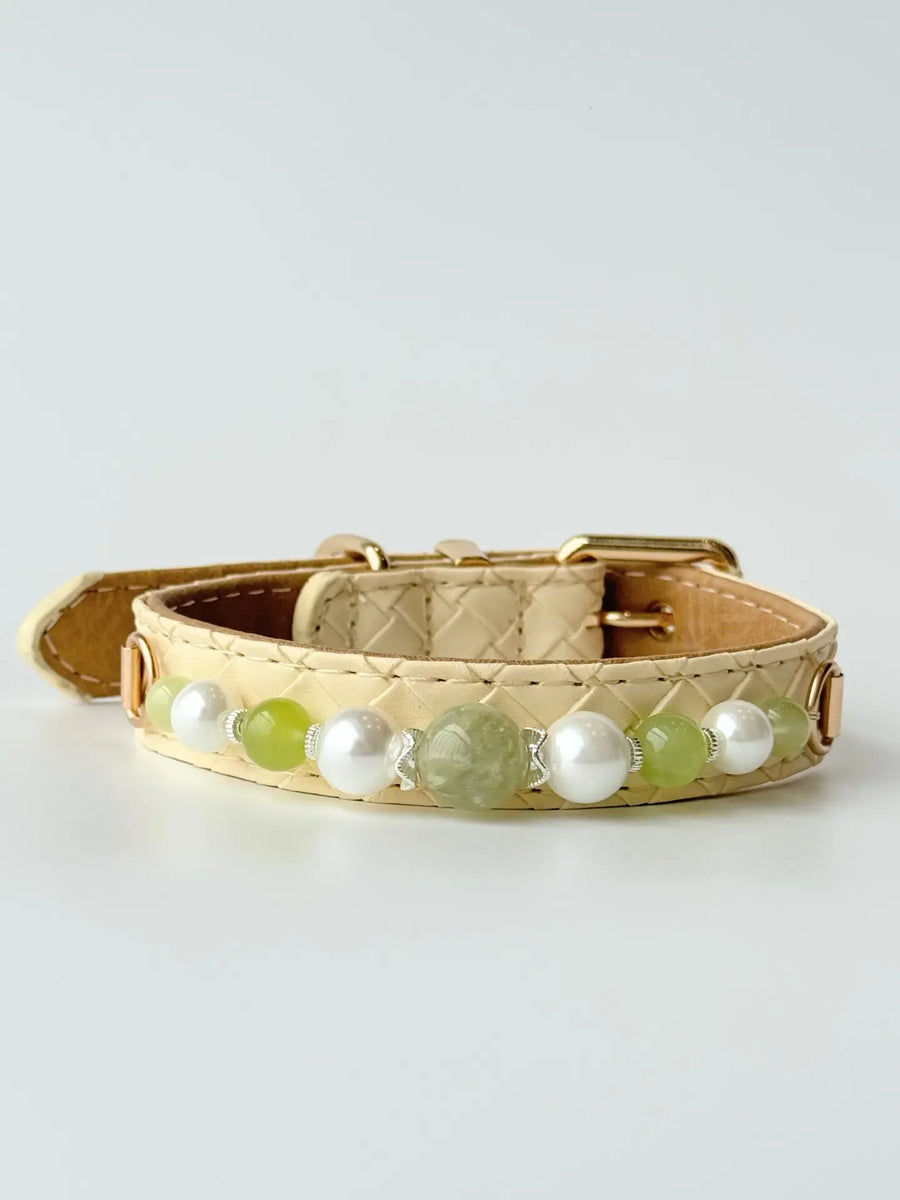 Green Crystal & Pearl Beaded Pet Collar