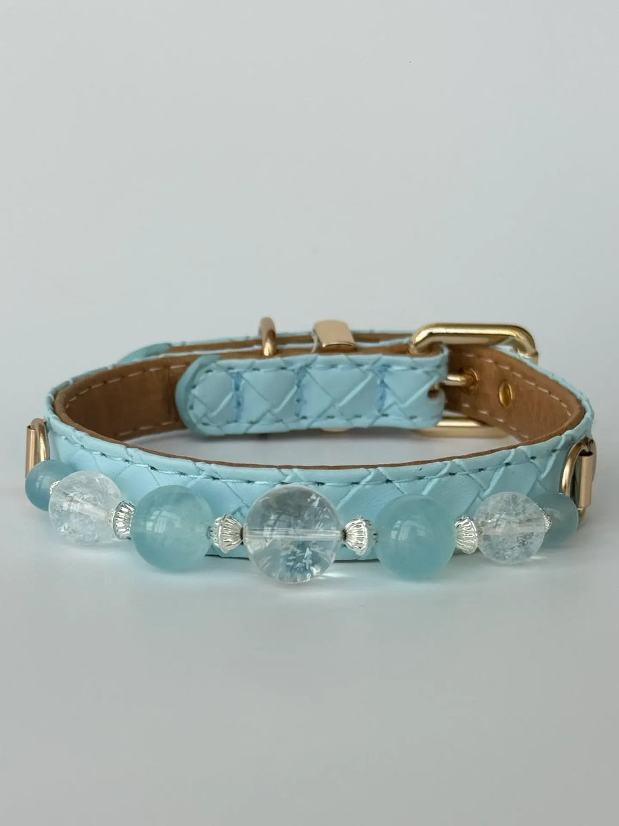 Aquamarine & White Crystal Beaded Pet Collar
