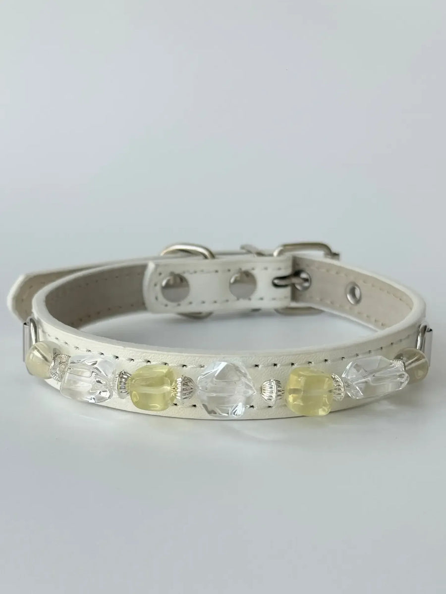 Clear & Lemon Yellow Crystal Beaded Pet Collar