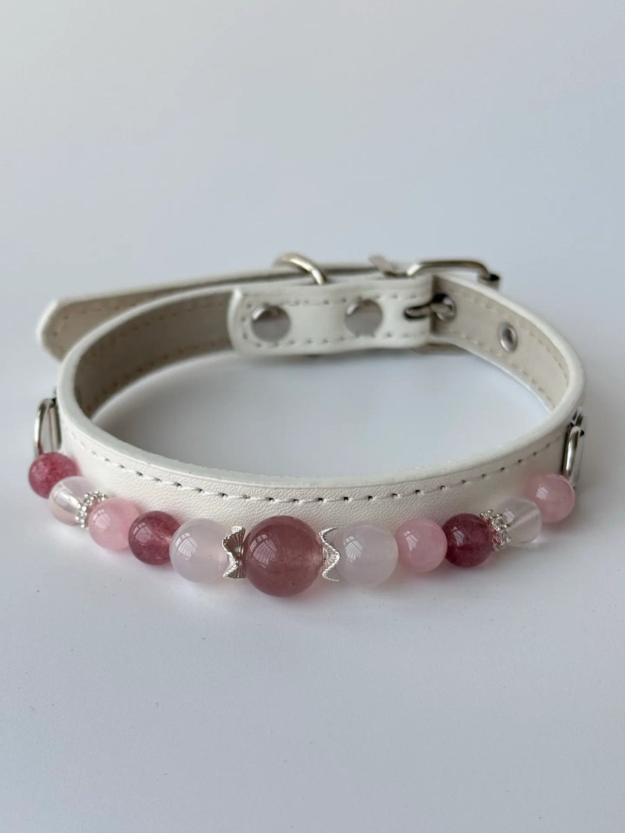 Strawberry Quartz & White Agate Beaded Pet Collar