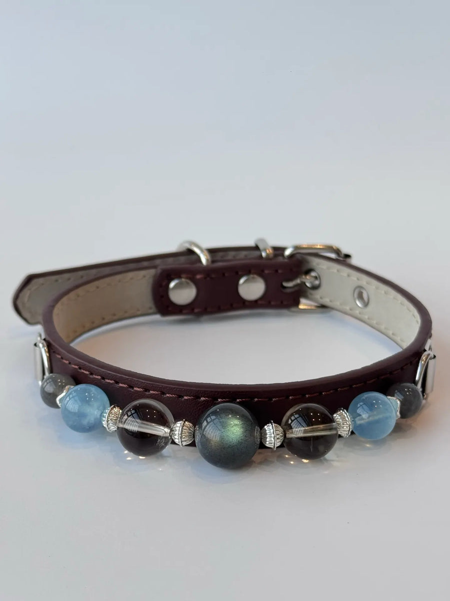 Gray Moonstone & Smoky Quartz Beaded Pet Collar