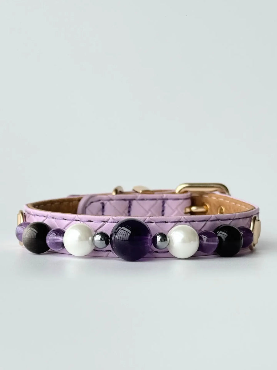 Amethyst, Pearl & Obsidian Beaded Pet Collar