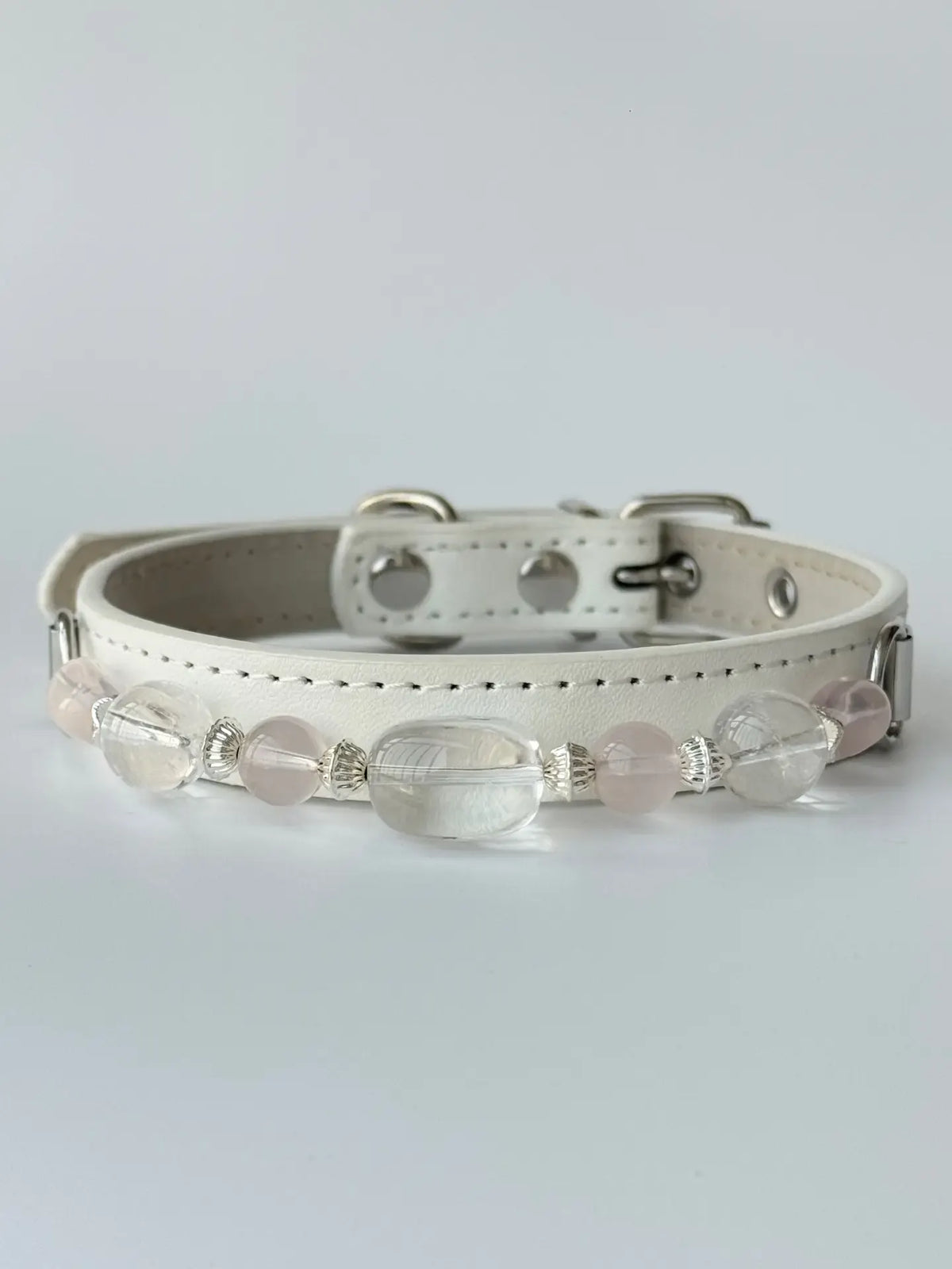 Rose Quartz & Clear Crystal Beaded Pet Collar