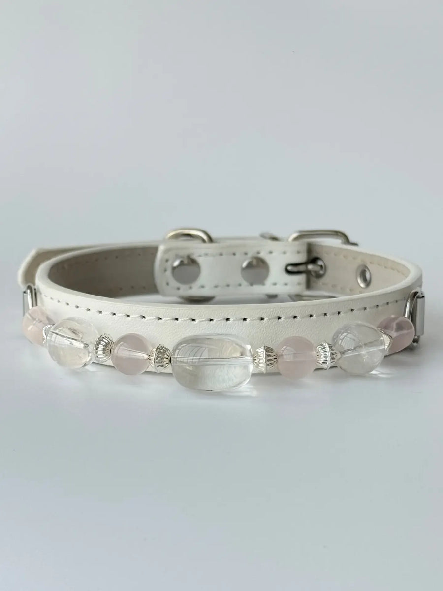 Rose Quartz & Clear Crystal Beaded Pet Collar