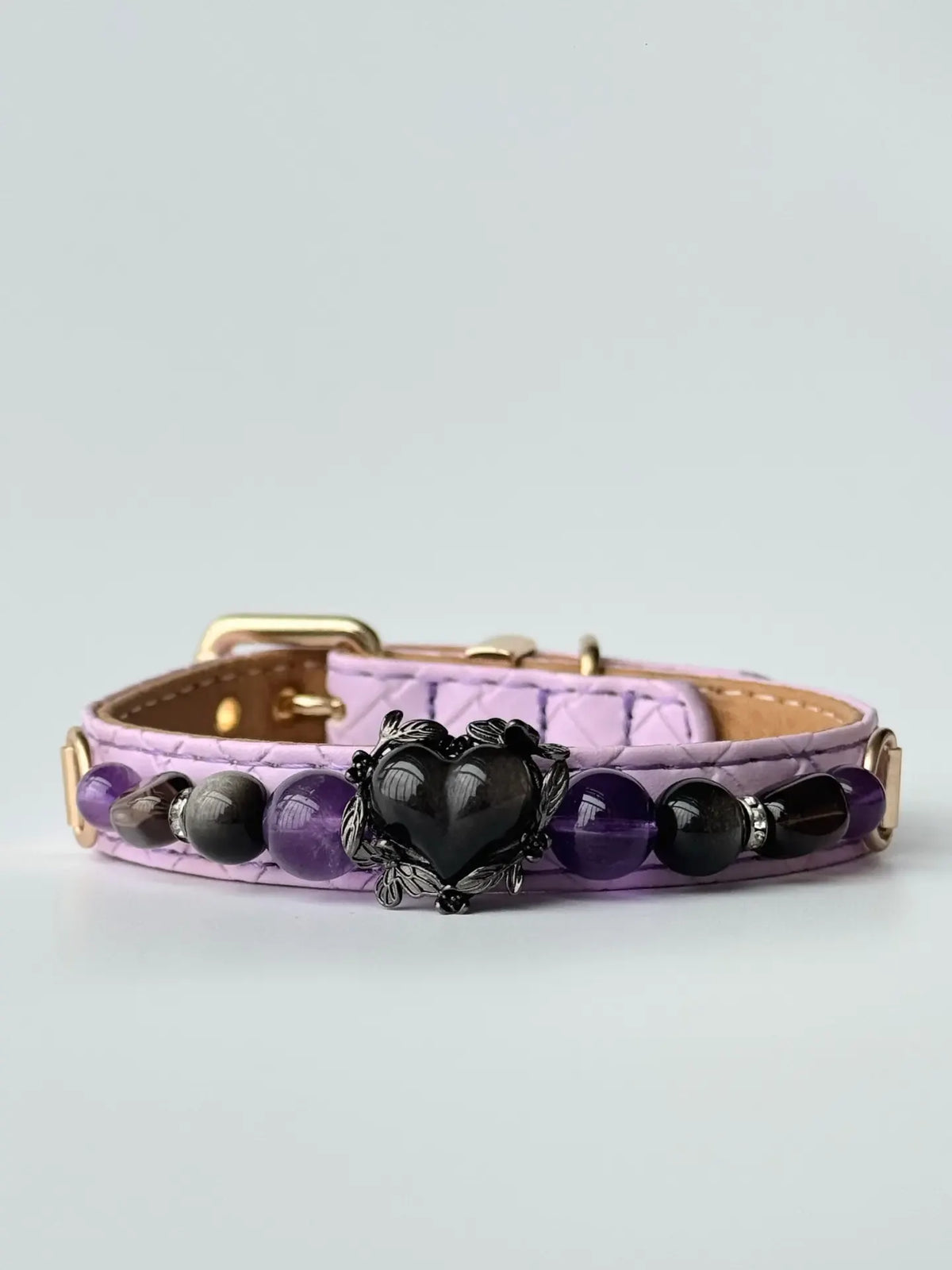 Obsidian & Amethyst Beaded Pet Collar