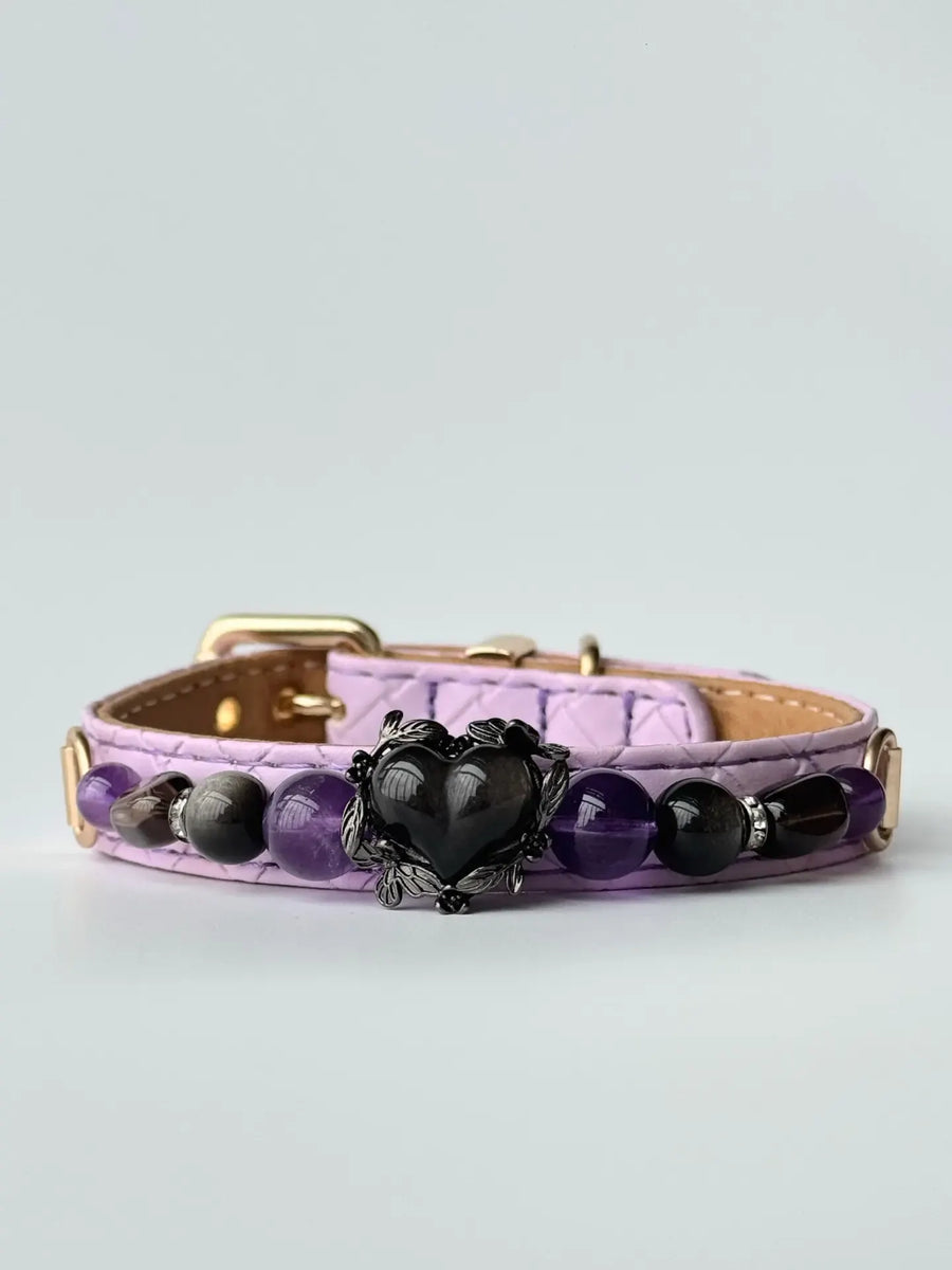 Obsidian & Amethyst Beaded Pet Collar