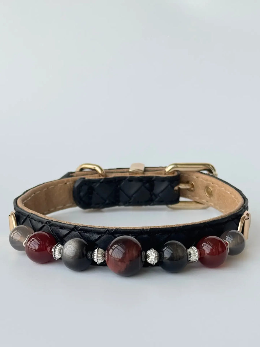 Red Tiger’s Eye & Agate Beaded Pet Collar